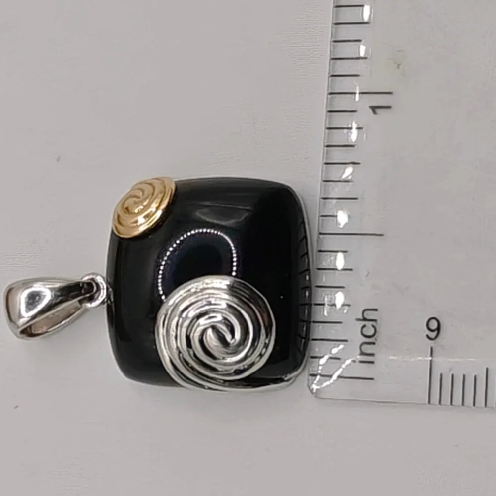 Lorenzo Black Onyx Pendant Sterling Silver 18k Yellow Gold Spiral Mixed Metal